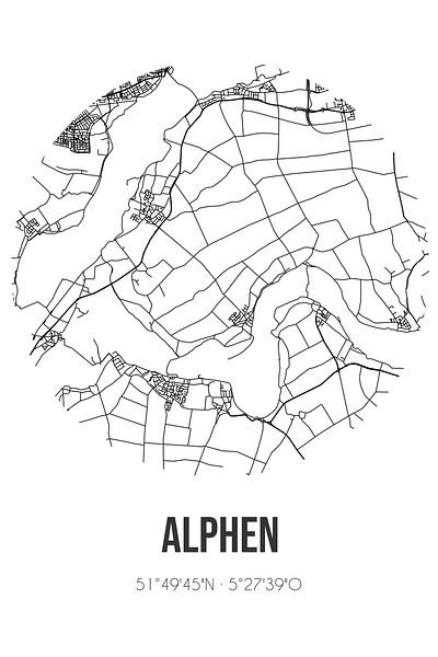 Alphen (Gelderland) | Map | Black and white by Prints of Place