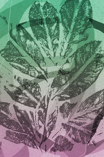 Feuilles.  Art géométrique botanique abstrait moderne en rose et vert.