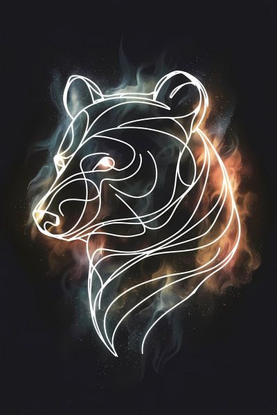 Bear in Starry Night: Modern Line Art by Art & Soul Creations