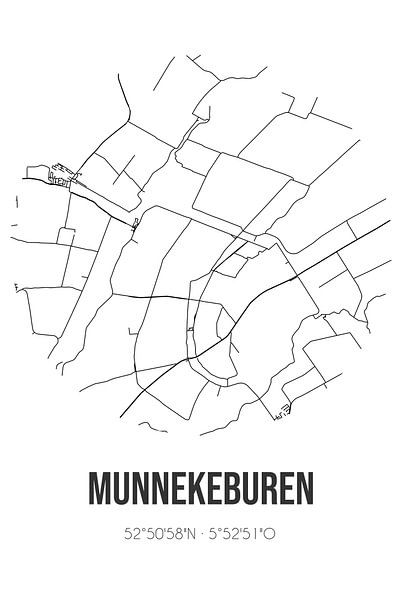 Munnekeburen (Fryslan) | Map | Black and White by Prints of Place