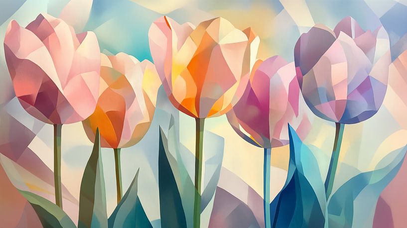 Bunte Tulpen in kubistischen Formen von Schwarzer Kaffee