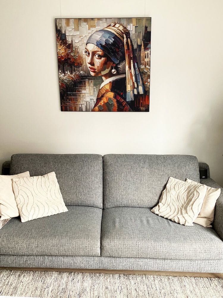 Modernes Mädchen mit der Perle I Johannes Vermeer Impasto von René van den Berg