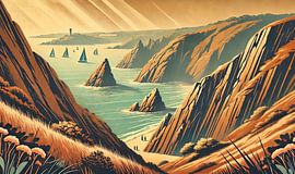 Poster vintage Cliffside Serenity sur Chromatic Fusion Studio