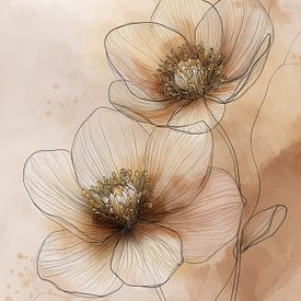 Illustration botanique minimaliste de fleurs d'hellébore dans des tons de terre doux et une atmosphère calme. sur But First Framing