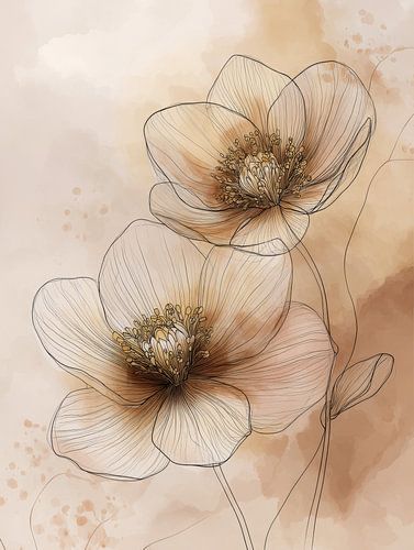 Minimalist botanical illustration of hellebore flowers in soft earth tones and calm atmosphere by But First Framing