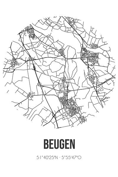 Beugen (Noord-Brabant) | Map | Black and white by Prints of Place