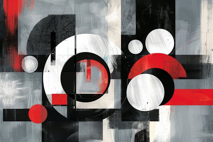 Dynamische Kreise - Abstrakte Bewegung in Schwarz, Rot und Weiß von Poster Art Shop