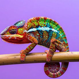 Ein farbenprächtiges Chamäleon sitzt auf einem Bambusstab von Mustafa Kurnaz