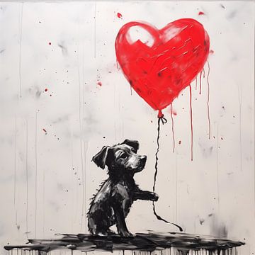 Hond met harten ballon van TheXclusive Art