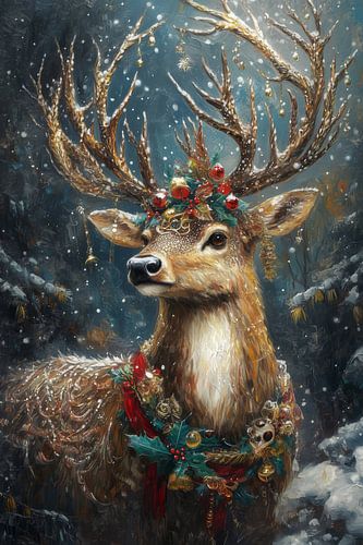 Majestic Winter Glow - Decorated Deer in Festive Splendour - Deer - Christmas
