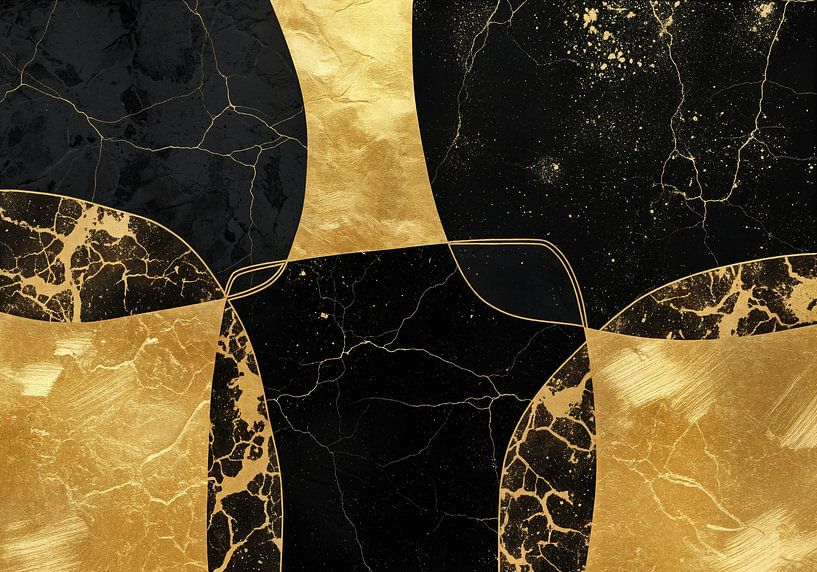 Abstracte zwart-gouden geometrische compositie van Markus Gann