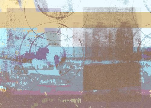 Abstracte vormen in warme pastelkleuren nr. 4. Blauw, geel, bruin.