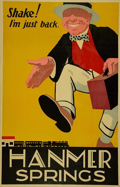 Reclameposter van de trein in Nieuw Zeeland uit 1927 van Atelier Liesjes