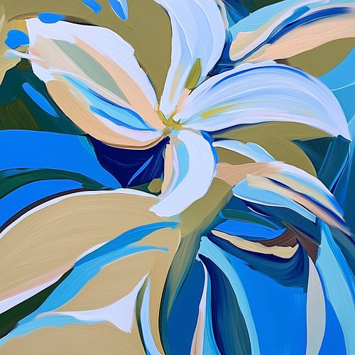 Mouvement floral abstrait dans les tons bleus et terreux