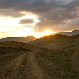 road fork / cross roads in the mountains of Armenia near Azerbeidzjan at sundown by Anne Hana