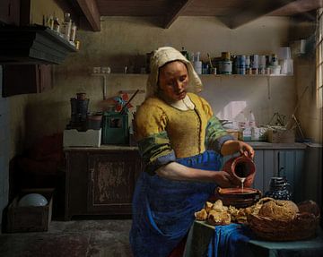 Milkmaid in and old kitchen by Digital Art Studio