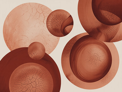 Monochrome abstracte achtergrond met textuur in de kleur Burnt Sienna – Kunst met organische cirkelvormen