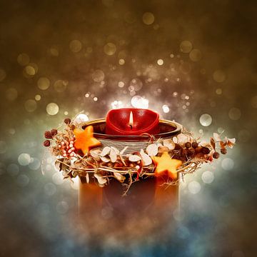Christmas decoration with a burning candle by ManfredFotos