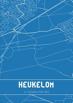Blauwdruk | Landkaart | Heukelom (Noord-Brabant) van MijnStadsPoster