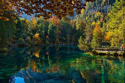 Blue lake in autumn