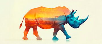 Neushoorn met zonsondergang van Poster Art Shop