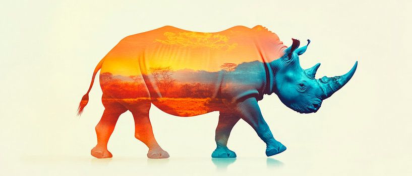 Rhino with sunset by Poster Art Shop