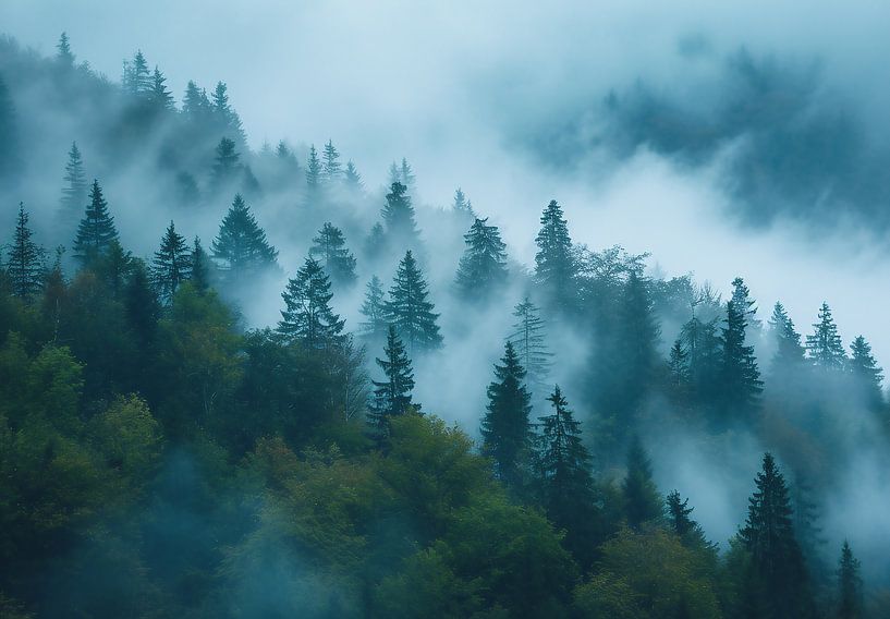 Berglandschaft im Morgennebel von fernlichtsicht