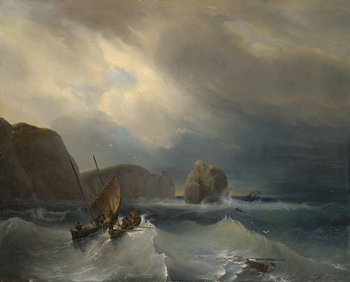Ruwe zee met schepen, Théodore Gudin