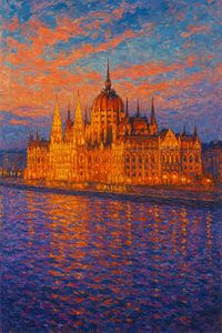 Budapester Parlament in der Abenddämmerung - Donauimpressionistisches Leuchten