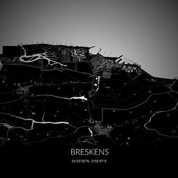 Zwart-witte landkaart van Breskens, Zeeland. van Rezona