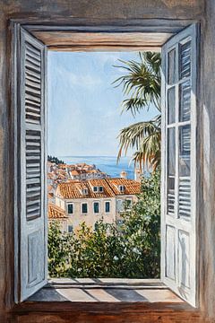 Stadt am Meer mit Palmen von Blickfänger Gemälde