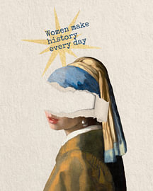 « Women Make History Every Day » sous forme de collage moderne inspiré de Vermeer sur Floral Abstractions