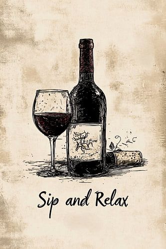 Wijnfles en glas illustratie