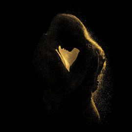 Falling into each other’s arms – gold silhouette by TheXclusive Art
