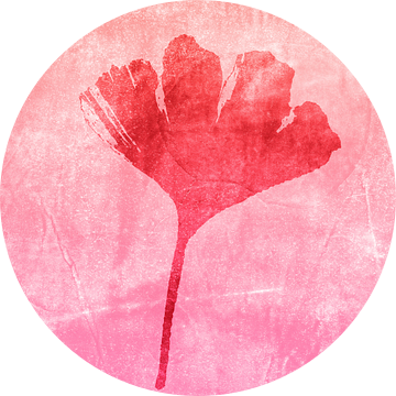 Botanische kunst in Japandi stijl. Ginkgoblad in rood en roze kleurverloop van Dina Dankers