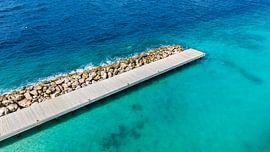 Curaçao, Restful Aerial View of Caribbean Sea with Pier. by Eiland-meisje