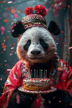 Leuk panda verjaardagsfeestje met taart en kaarsjes van Felix Brönnimann