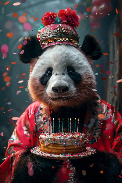 Fun panda birthday party with cake and candles by Poster Art Shop