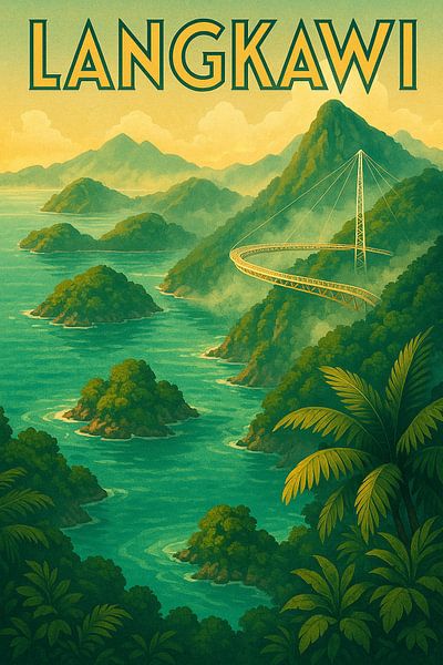 Langkawi Vintage Poster - SkyBridge &amp; Tropische Geopark-Landschaft von Travel Shop