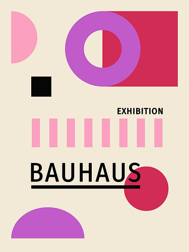 Bauhaus Affinity – Abstract Geometrisch Kunstwerk in Roze, Paars en Zwart