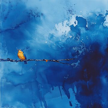 Roodborst acryl blauw van TheXclusive Art