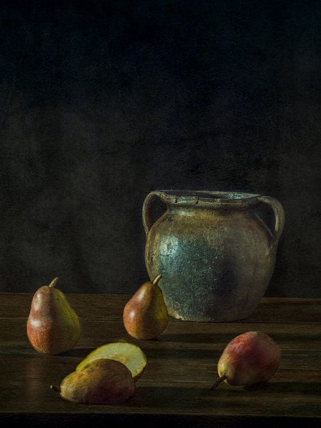 Steinguttopf mit Birnen von Miriam Meijer, en pleine campagne.....