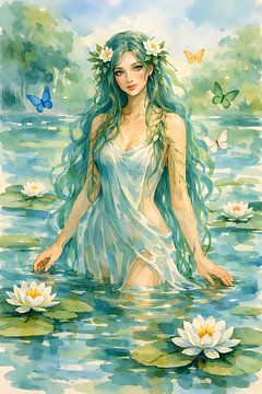 water nymph in lily pond
