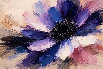 Art abstrait texturé à la fleur violette réalisé au couteau à palette — Décoration intérieure contemporaine