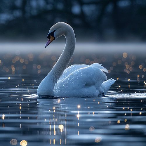 Ein eleganter weißer Schwan gleitet über das ruhige Wasser