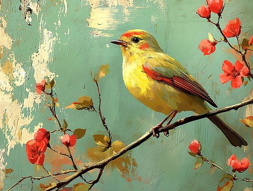 Vogeltje op bloesem tak