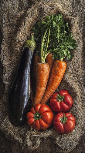 Nature morte verticale de légumes frais