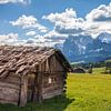 Almhütten auf der Seiser Alm, Blick zum Plattkofel, Südtirol von Christian Müringer