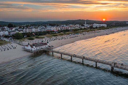 Pier on Ahlbeck beach at sunset
