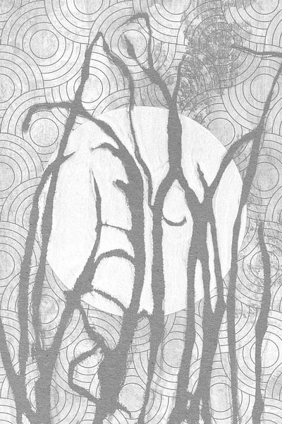 Ikigai. Grass and Moon. Abstract minimalist Zen art. Japandi style  VIII by Dina Dankers